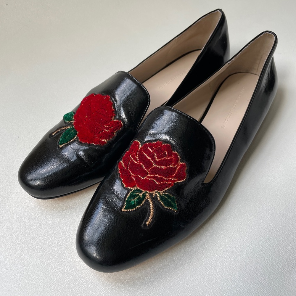Zara collection Flats Loafers Embroidered Rose Applique Size 39